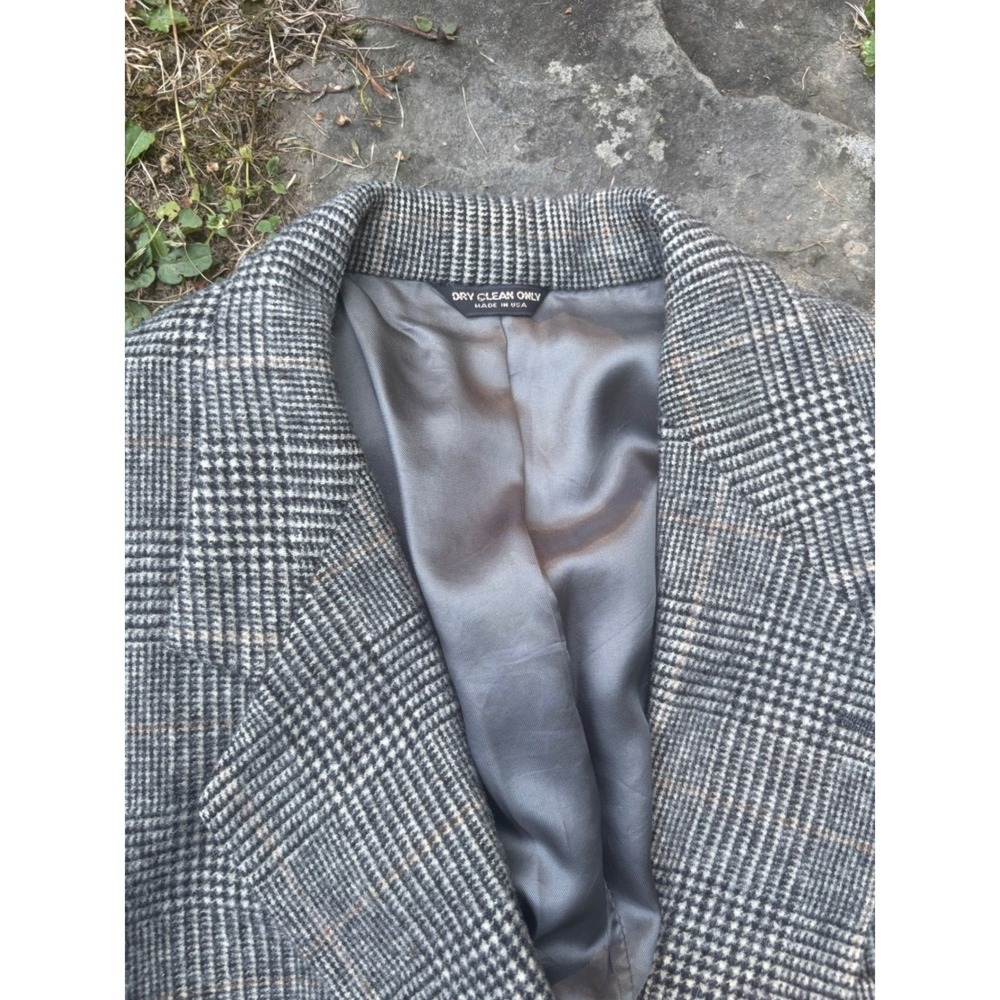 Vintage Bill Blass Camel Hair Blazer Mens 38R Gray Plaid Sport Coat - Picture 4 of 15